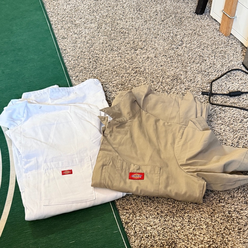 Dickies White and Tan Work Jumpsuits